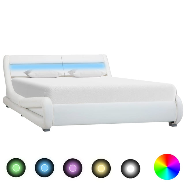 Bedframe Met Led Kunstleer Wit 160X200 Cm 160 x 200 cm