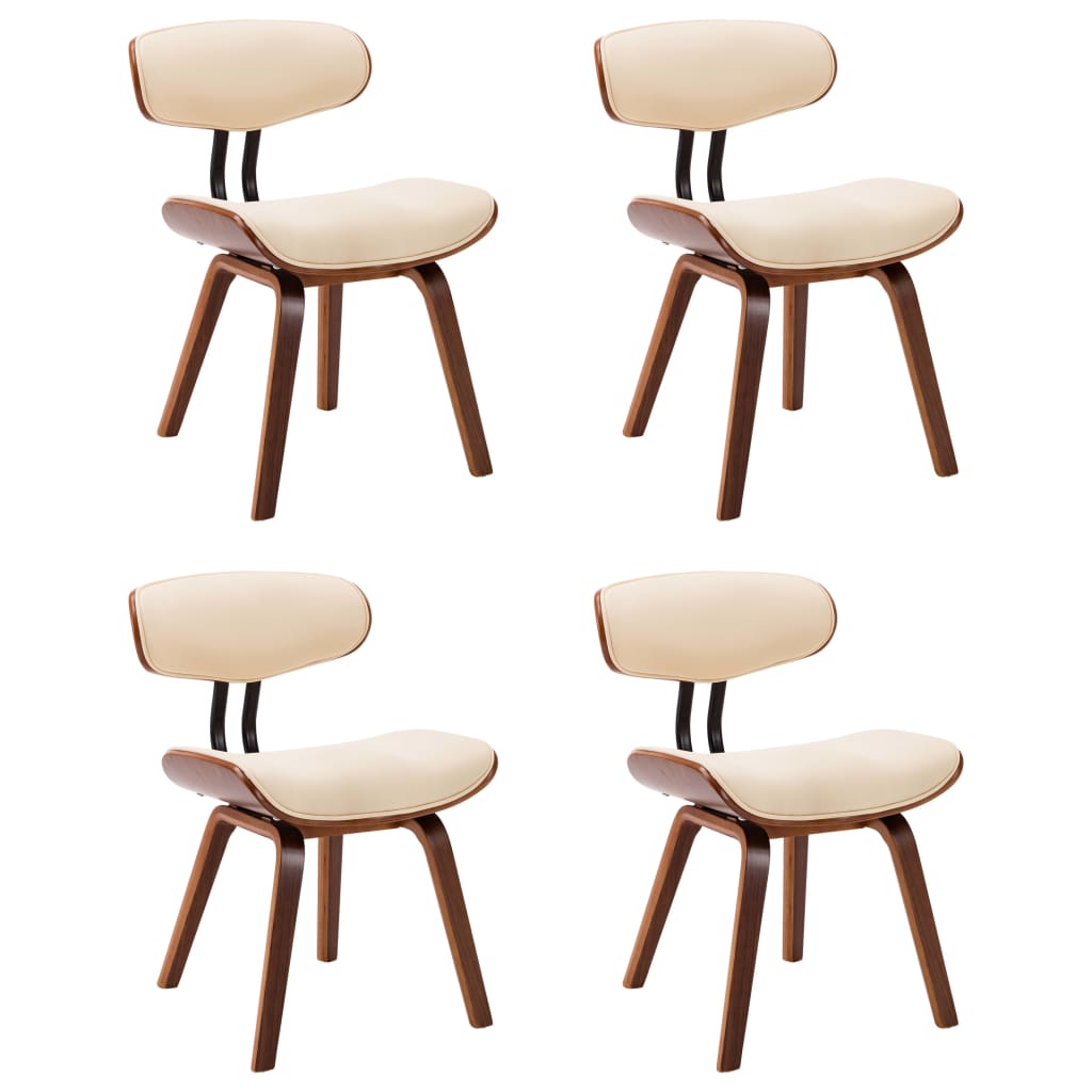 Eetkamerstoelen 4 st gebogen hout en kunstleer crèmekleurig