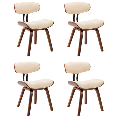 Eetkamerstoelen 4 st gebogen hout en kunstleer crèmekleurig