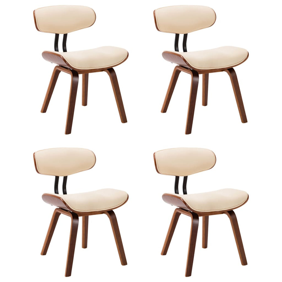 Eetkamerstoelen 4 st gebogen hout en kunstleer crèmekleurig
