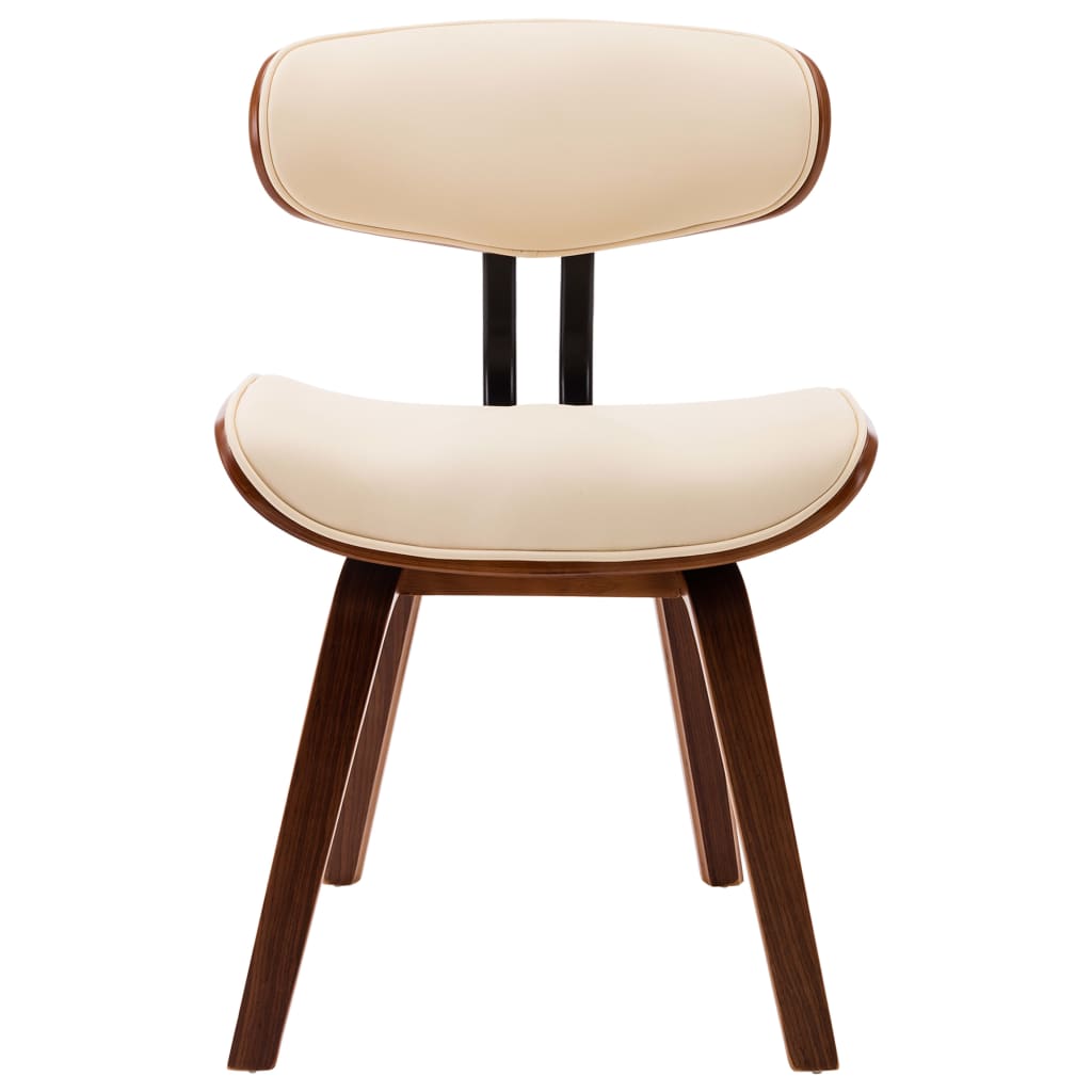 Eetkamerstoelen 4 st gebogen hout en kunstleer crèmekleurig