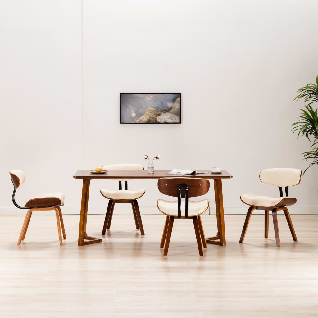 Eetkamerstoelen 4 st gebogen hout en kunstleer crèmekleurig