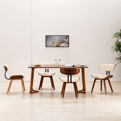 Eetkamerstoelen 4 st gebogen hout en kunstleer crèmekleurig