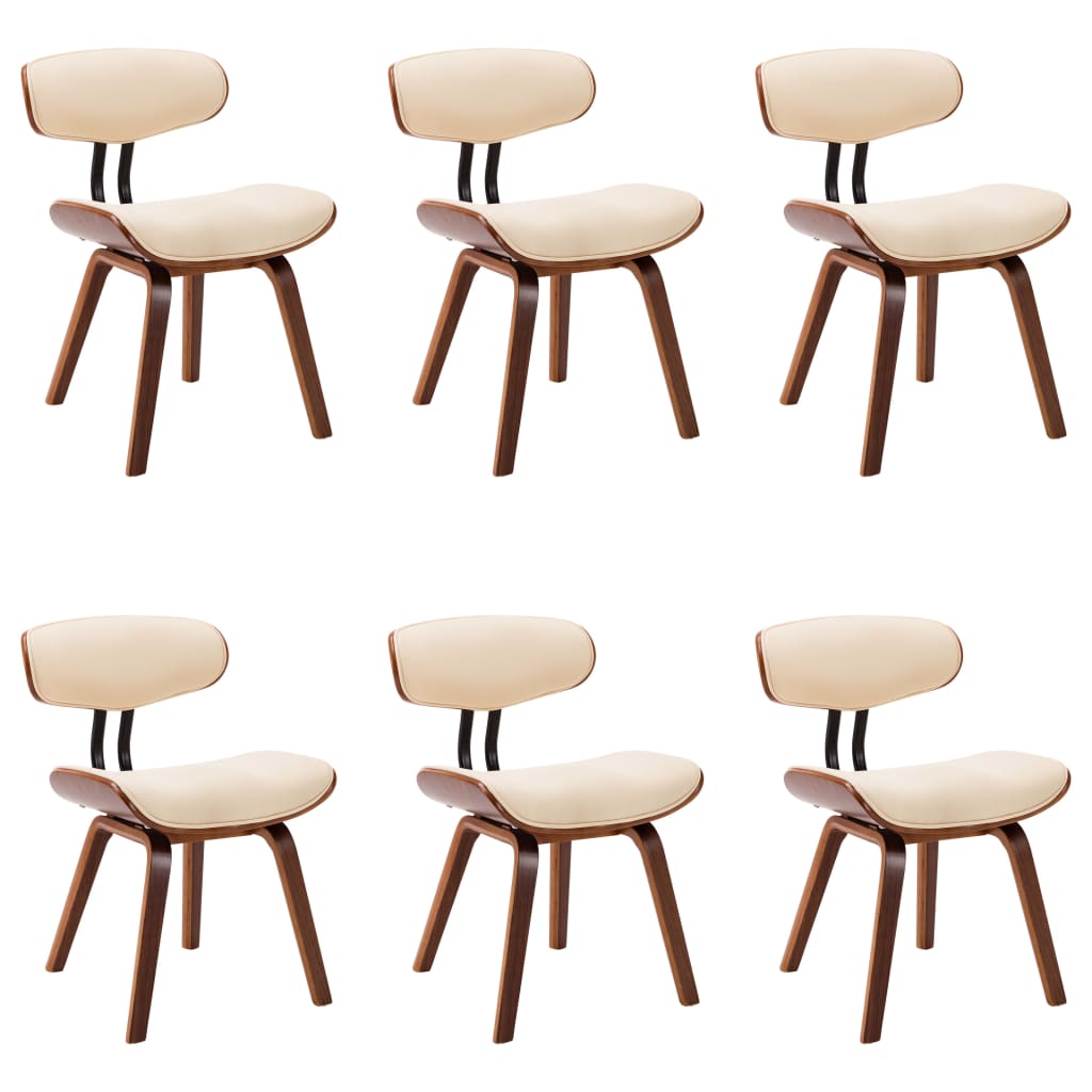 Eetkamerstoelen 6 st gebogen hout en kunstleer crème