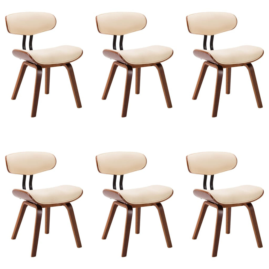 Eetkamerstoelen 6 st gebogen hout en kunstleer crème
