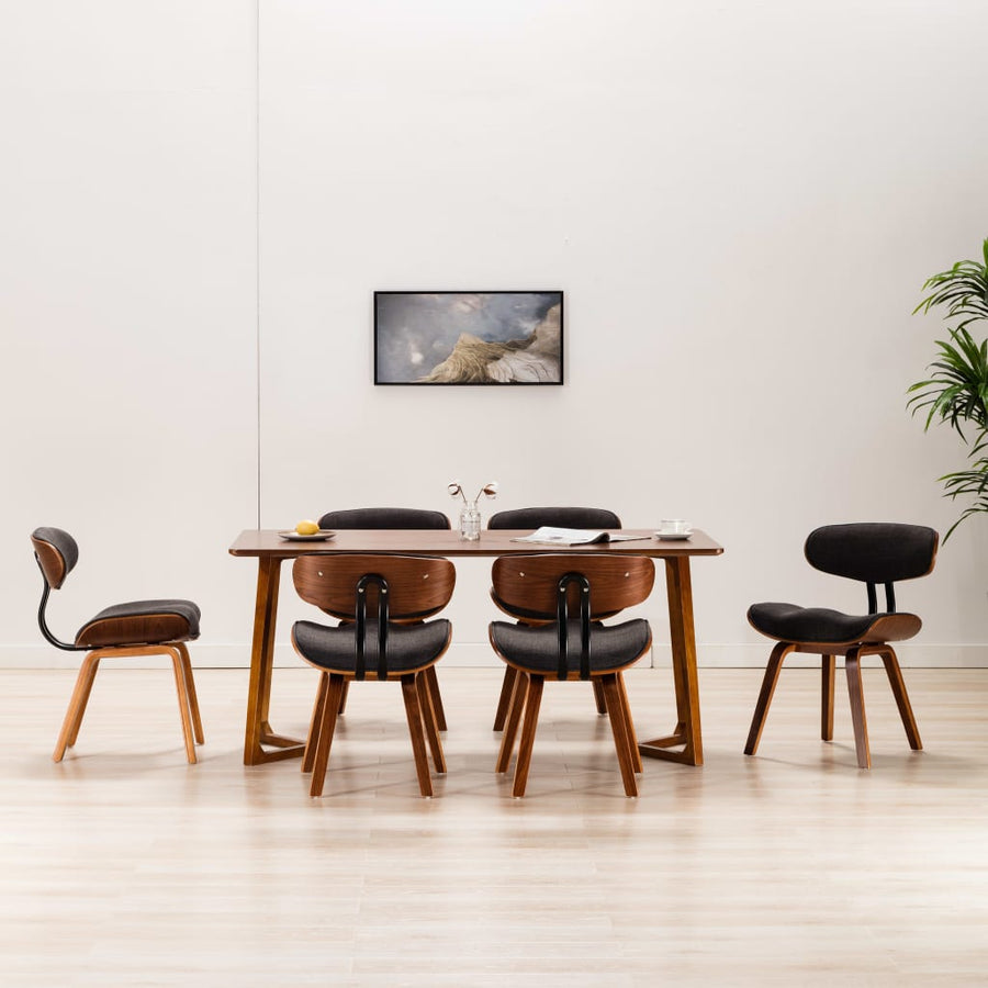 Eetkamerstoelen 6 st gebogen hout en stof grijs