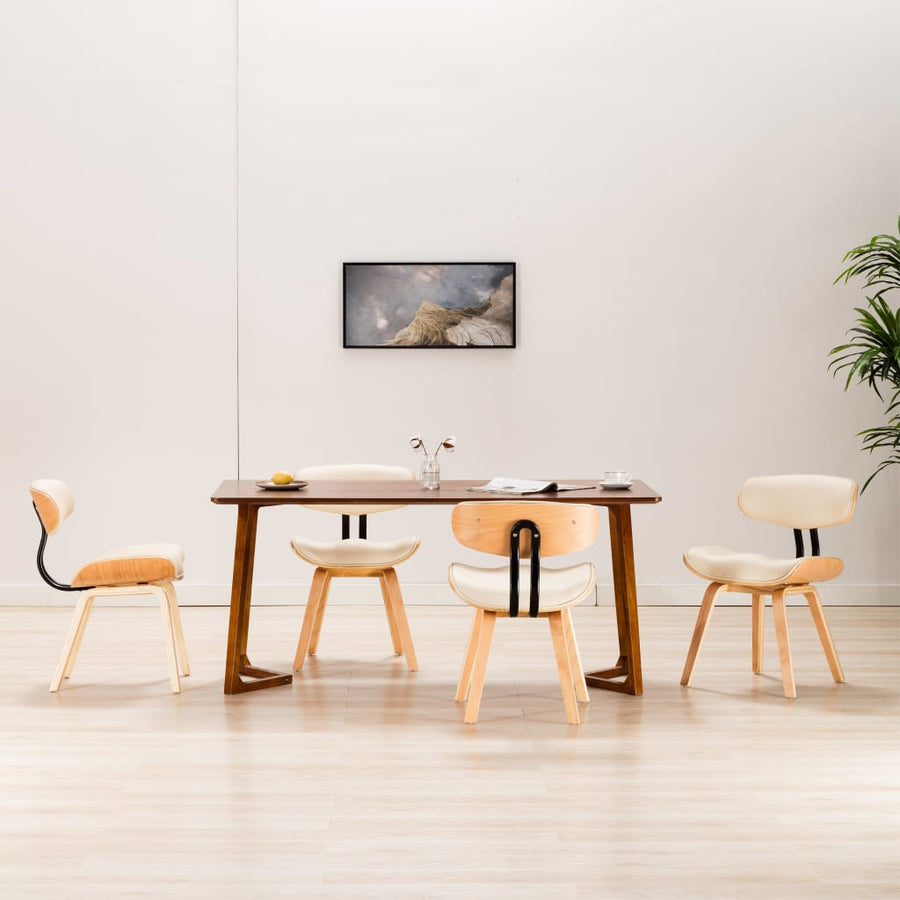 Eetkamerstoelen 4 St Gebogen Hout En Kunstleer Crèmekleurig Crème en lichtbruin