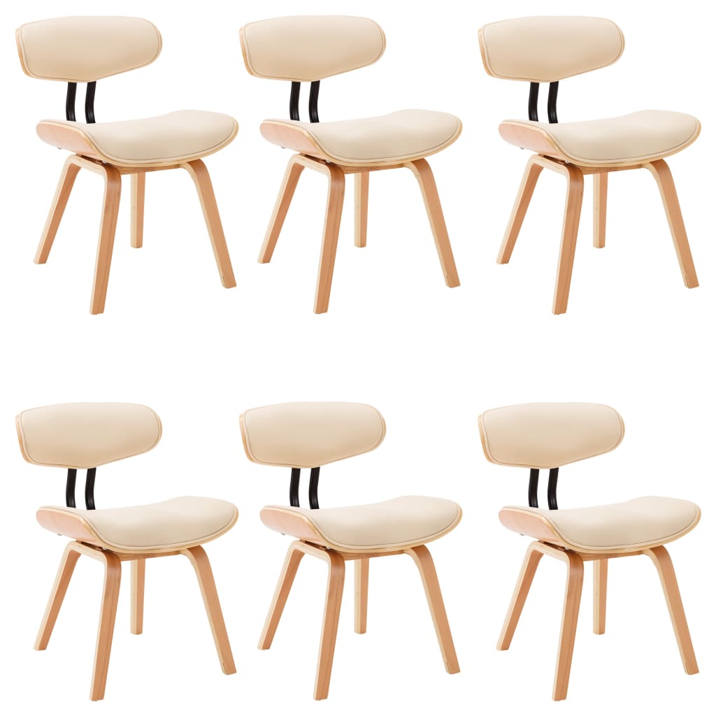 Eetkamerstoelen 6 St Gebogen Hout En Kunstleer Crème Crème en lichtbruin