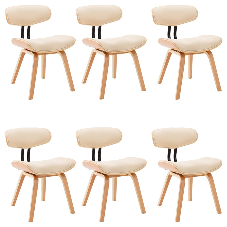 Eetkamerstoelen 6 St Gebogen Hout En Kunstleer Crème Crème en lichtbruin