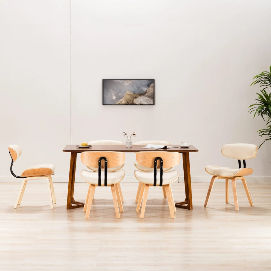 Eetkamerstoelen 6 St Gebogen Hout En Kunstleer Crème Crème en lichtbruin