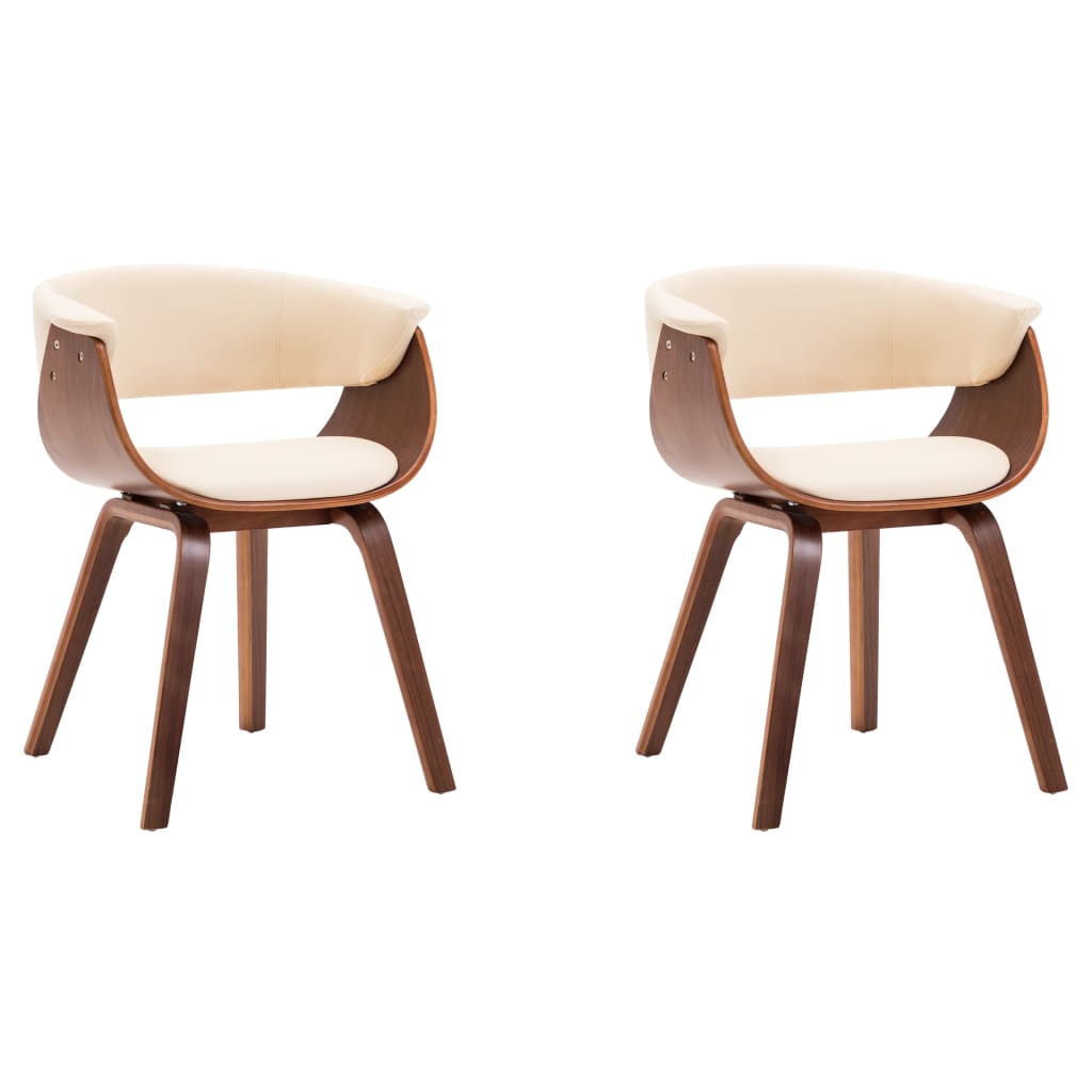 Eetkamerstoelen Gebogen Hout En Kunstleer Kleurig 2 Crème en donkerbruin