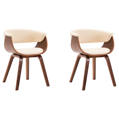 Eetkamerstoelen Gebogen Hout En Kunstleer Kleurig 2 Crème en donkerbruin