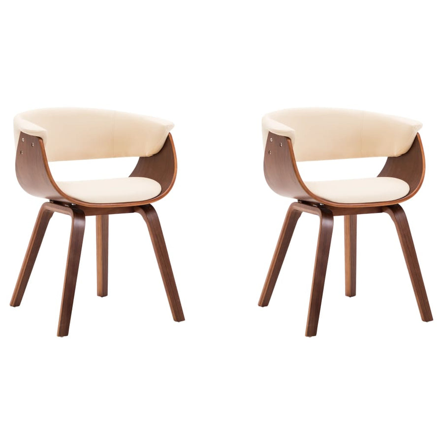 Eetkamerstoelen Gebogen Hout En Kunstleer Kleurig 2 Crème en donkerbruin