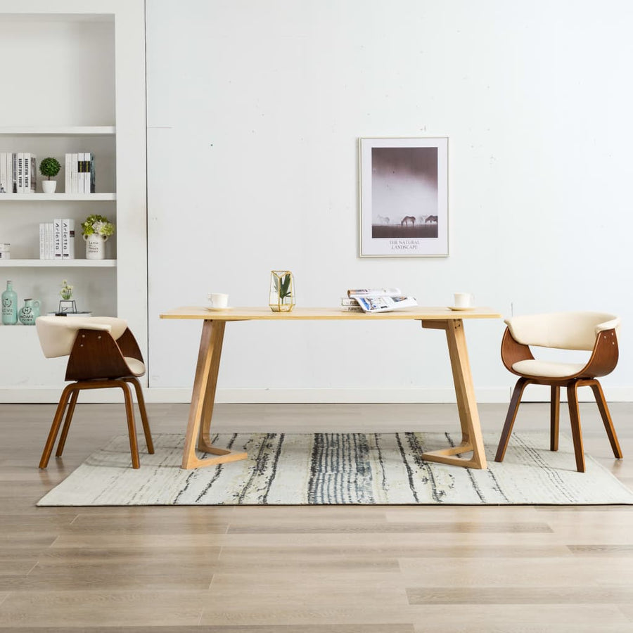 Eetkamerstoelen Gebogen Hout En Kunstleer Kleurig 2 Crème en donkerbruin