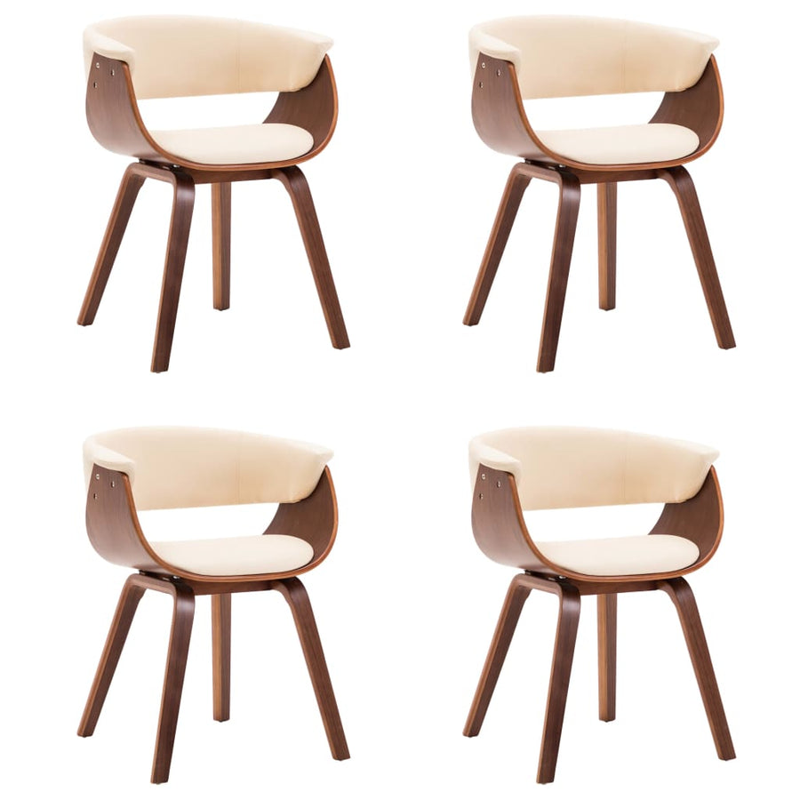 Eetkamerstoelen Gebogen Hout En Kunstleer Kleurig 4 Crème en donkerbruin