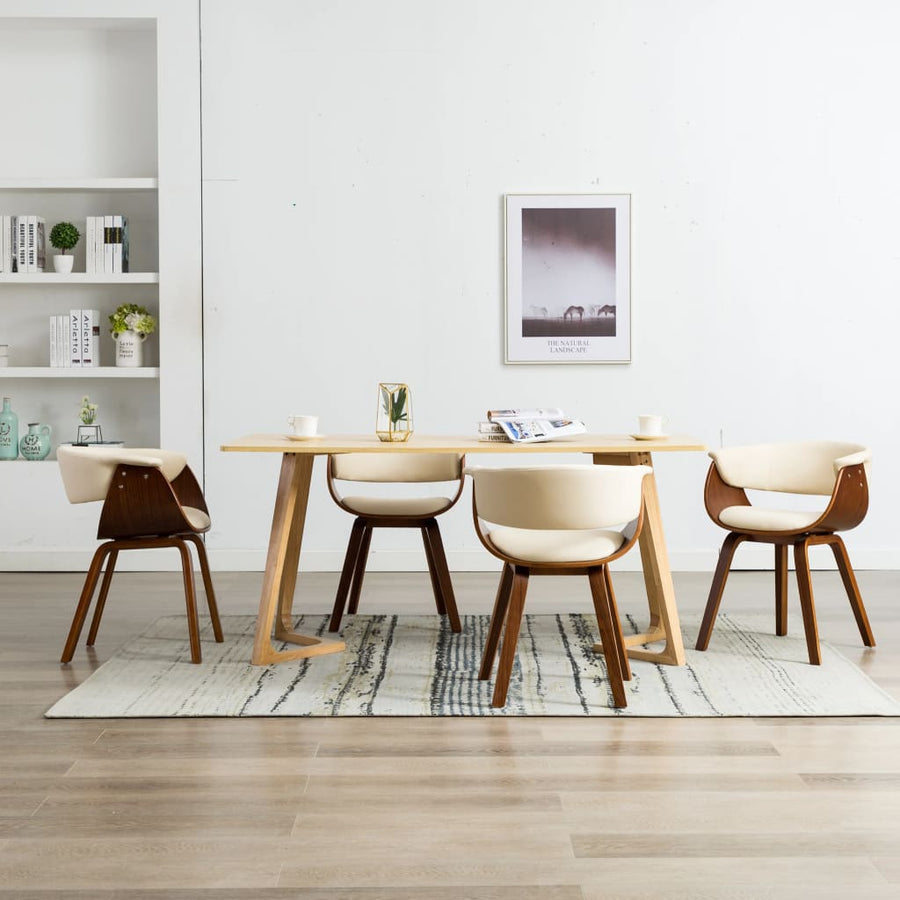Eetkamerstoelen Gebogen Hout En Kunstleer Kleurig 4 Crème en donkerbruin