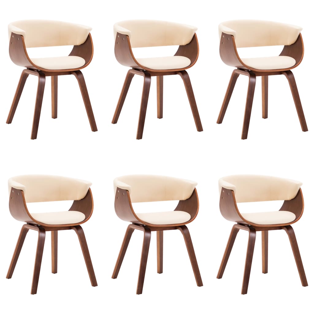 Eetkamerstoelen Gebogen Hout En Kunstleer 6 Crème en donkerbruin