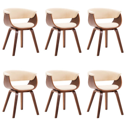 Eetkamerstoelen Gebogen Hout En Kunstleer 6 Crème en donkerbruin