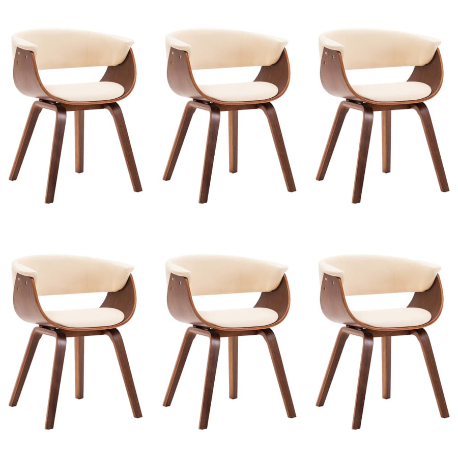 Eetkamerstoelen Gebogen Hout En Kunstleer 6 Crème en donkerbruin