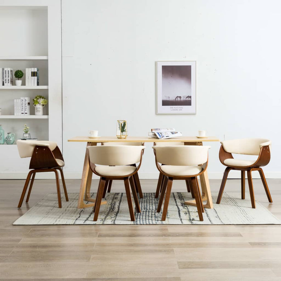 Eetkamerstoelen Gebogen Hout En Kunstleer 6 Crème en donkerbruin