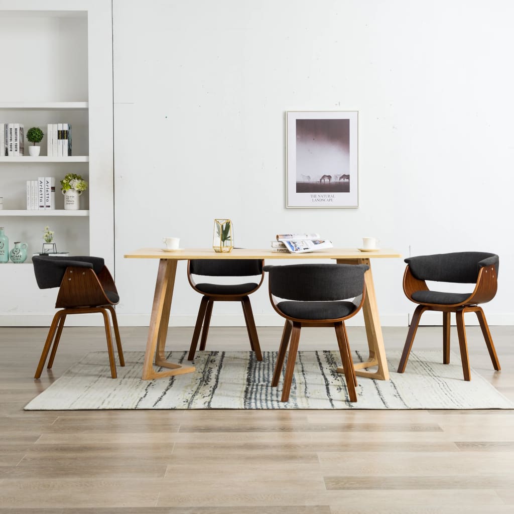 Eetkamerstoelen Gebogen Hout En Stof 4 Grijs