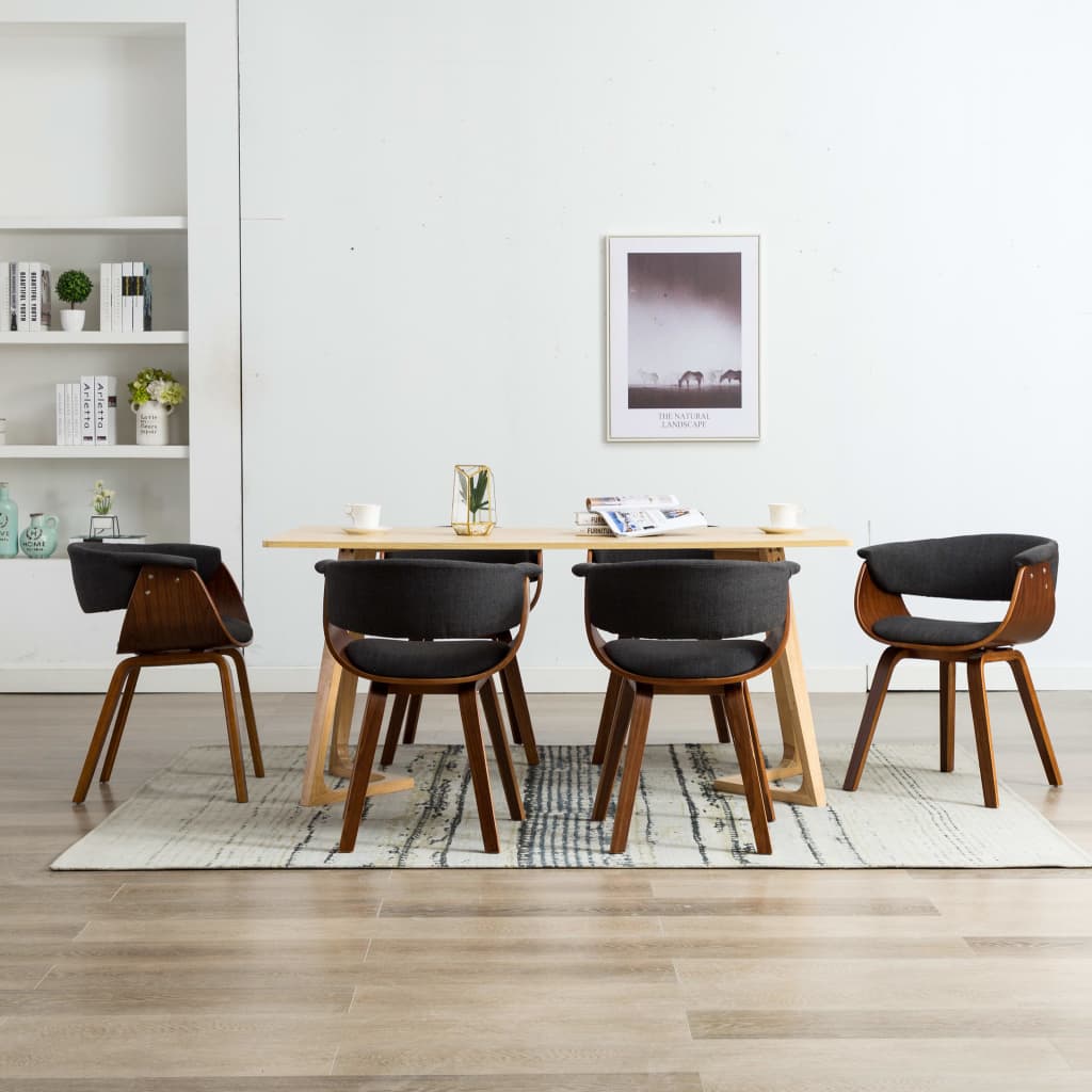 Eetkamerstoelen Gebogen Hout En Stof 6 Grijs
