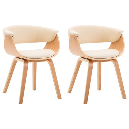 Eetkamerstoelen Gebogen Hout En Kunstleer Kleurig 2 Crème en lichtbruin