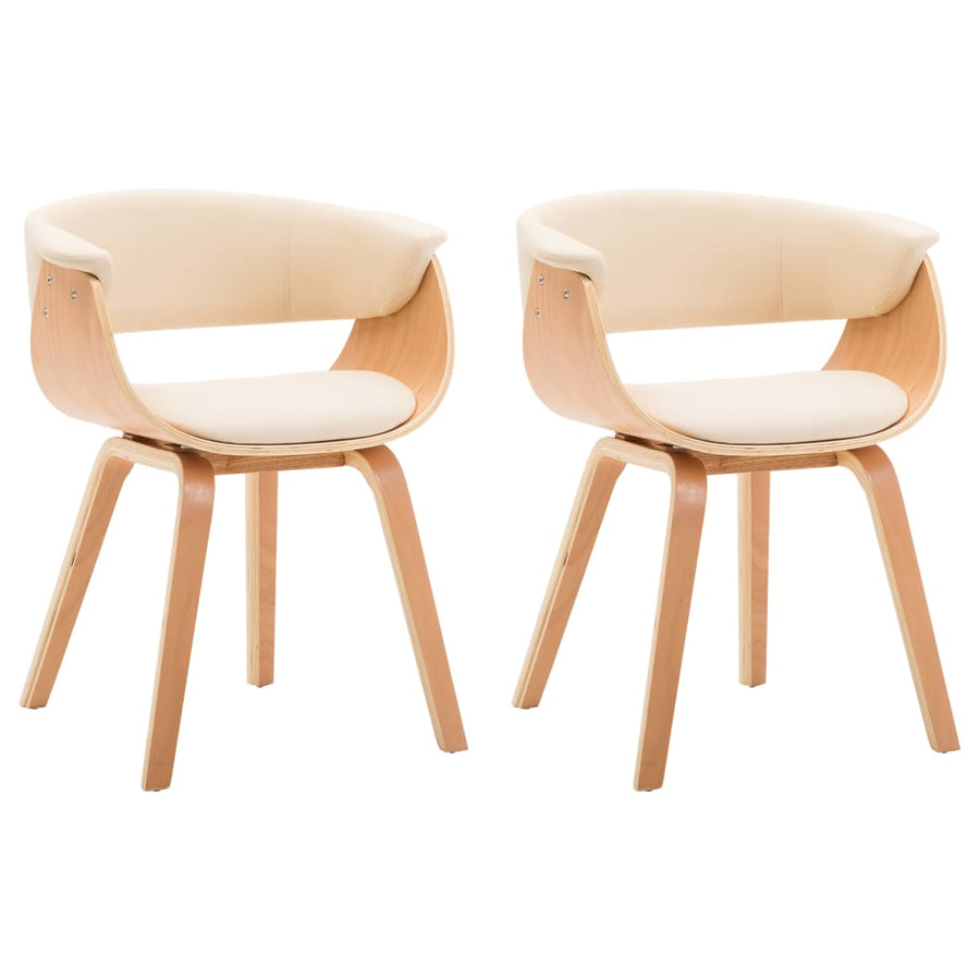 Eetkamerstoelen Gebogen Hout En Kunstleer Kleurig 2 Crème en lichtbruin