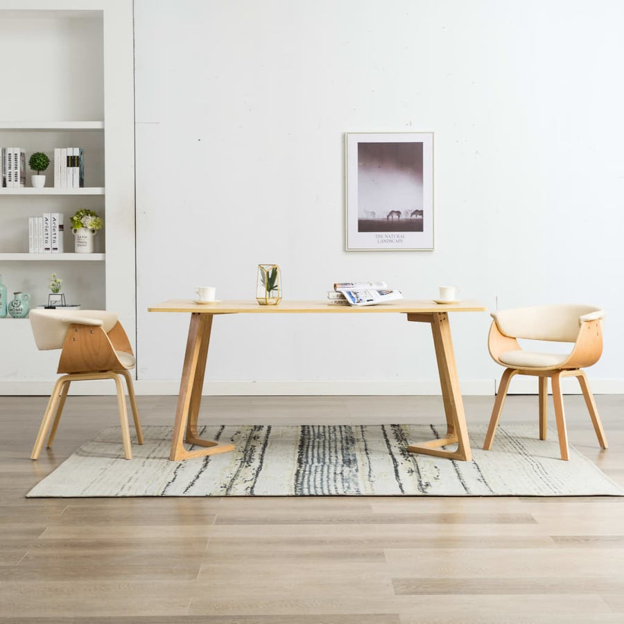 Eetkamerstoelen Gebogen Hout En Kunstleer Kleurig 2 Crème en lichtbruin