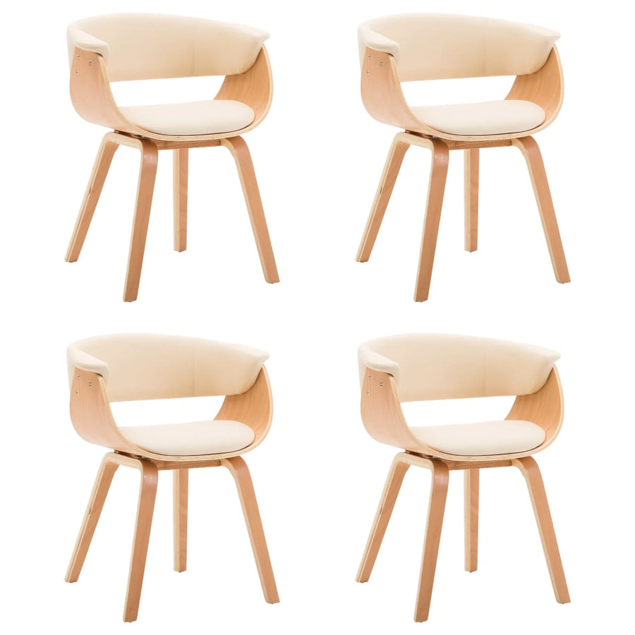 Eetkamerstoelen Gebogen Hout En Kunstleer Kleurig 4 Crème en lichtbruin
