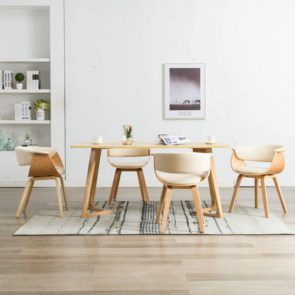Eetkamerstoelen Gebogen Hout En Kunstleer Kleurig 4 Crème en lichtbruin