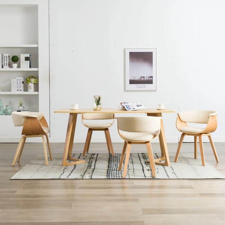 Eetkamerstoelen Gebogen Hout En Kunstleer Kleurig 4 Crème en lichtbruin