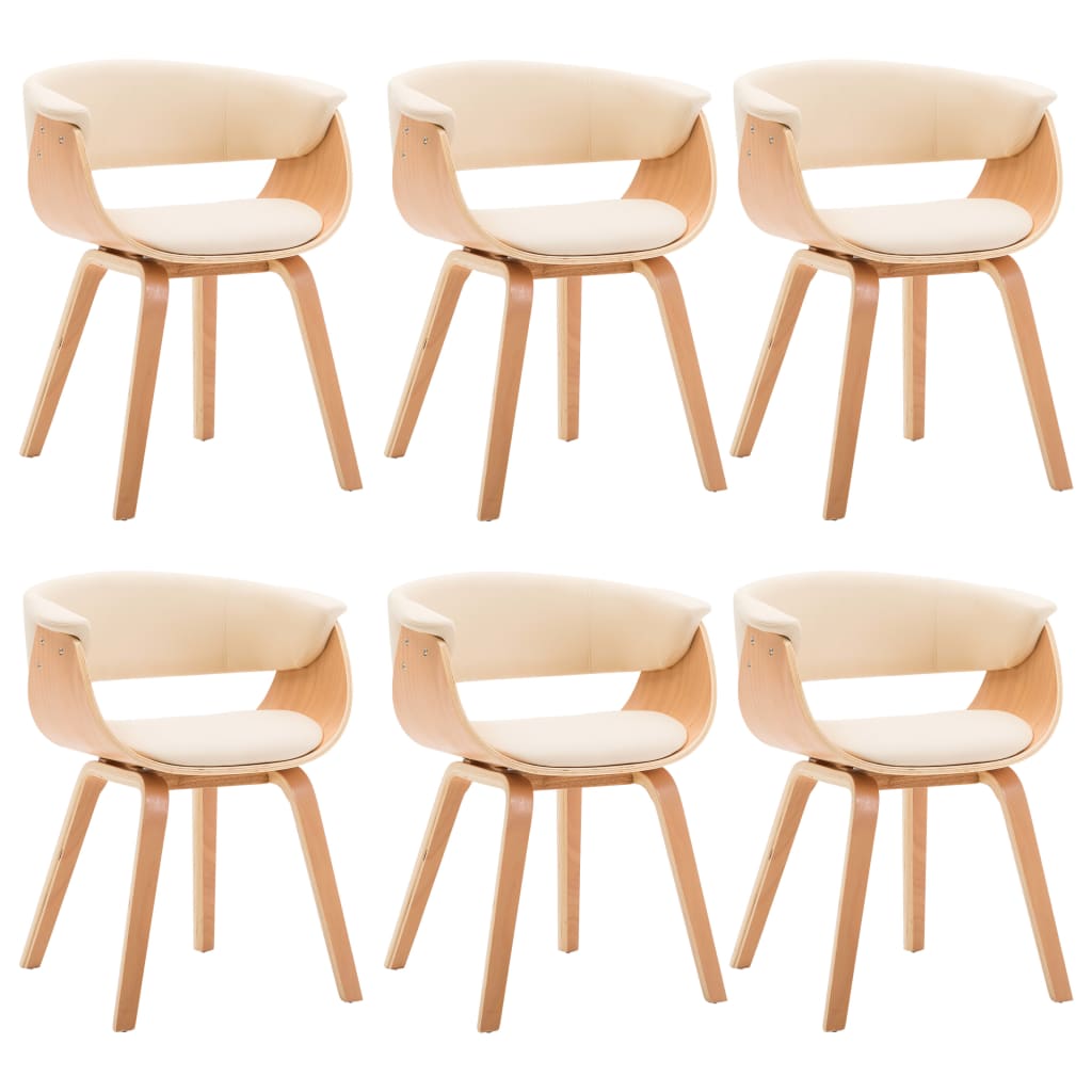 Eetkamerstoelen Gebogen Hout En Kunstleer 6 Crème en lichtbruin