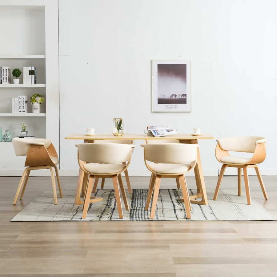 Eetkamerstoelen Gebogen Hout En Kunstleer 6 Crème en lichtbruin