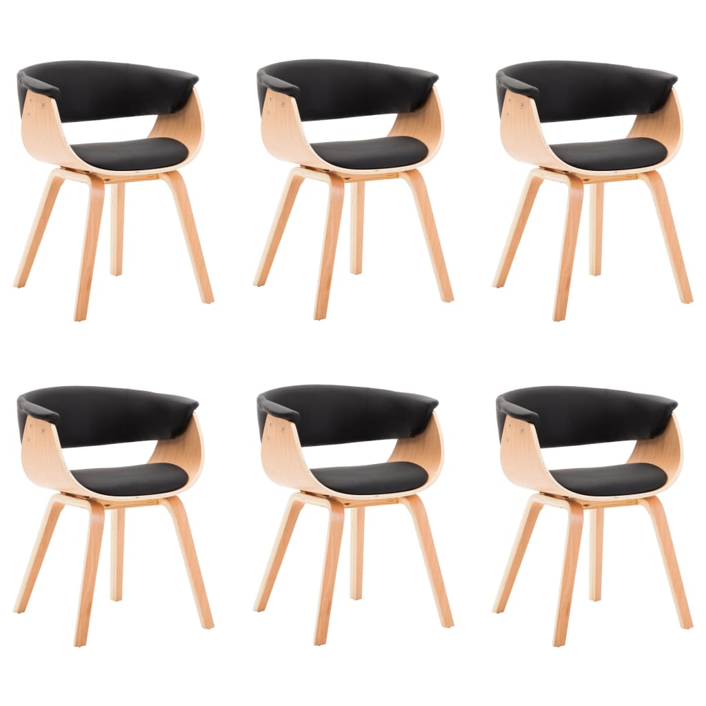Eetkamerstoelen 6 st gebogen hout en kunstleer zwart