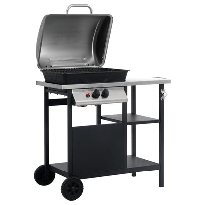 Gasbarbecue Met 3-Laags Zijtafel Kleurig Zwart en zilver