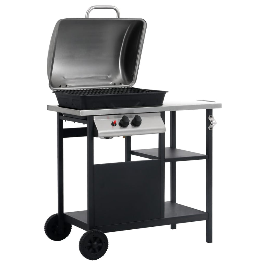 Gasbarbecue Met 3-Laags Zijtafel Kleurig Zwart en zilver