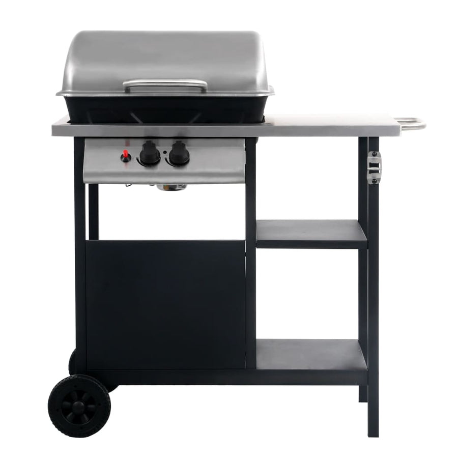 Gasbarbecue Met 3-Laags Zijtafel Kleurig Zwart en zilver