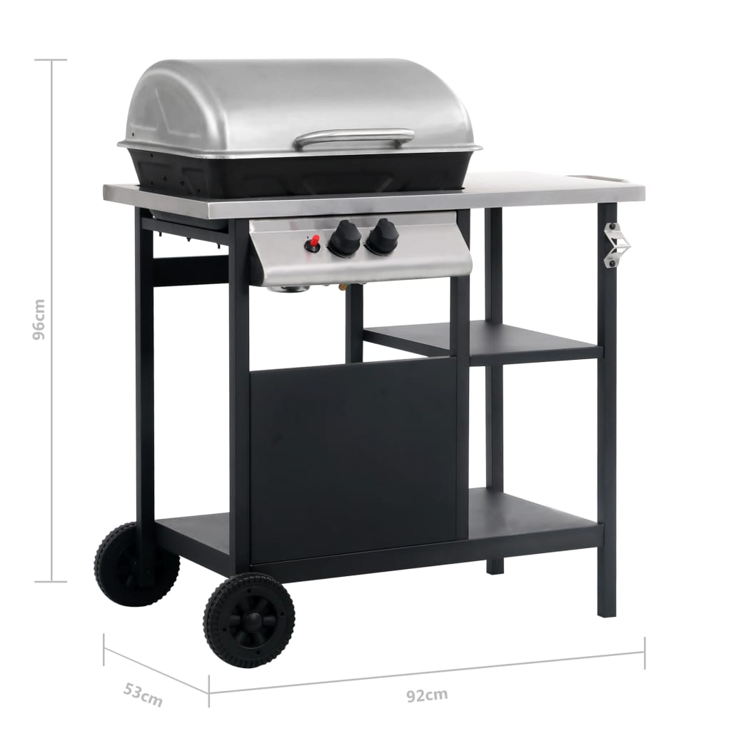 Gasbarbecue Met 3-Laags Zijtafel Kleurig Zwart en zilver