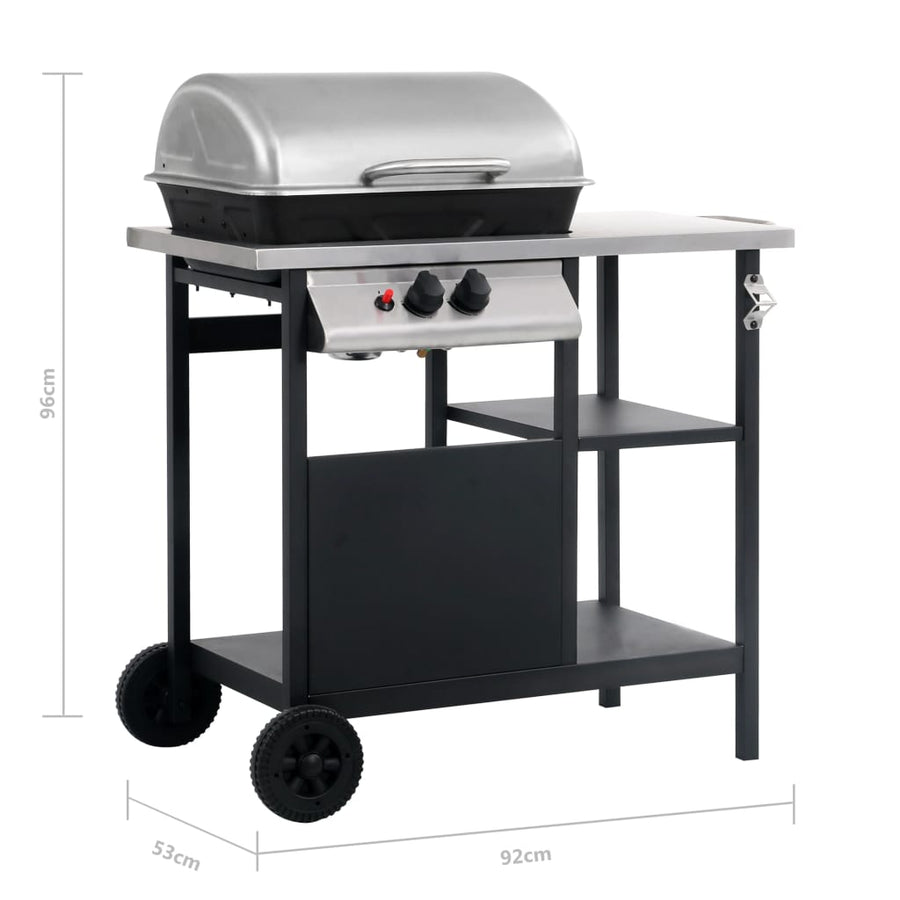 Gasbarbecue Met 3-Laags Zijtafel Kleurig Zwart en zilver