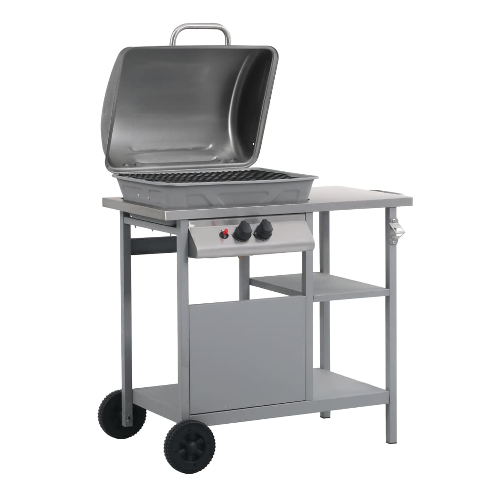 Gasbarbecue Met 3-Laags Zijtafel Zwart En Kleurig Zilver