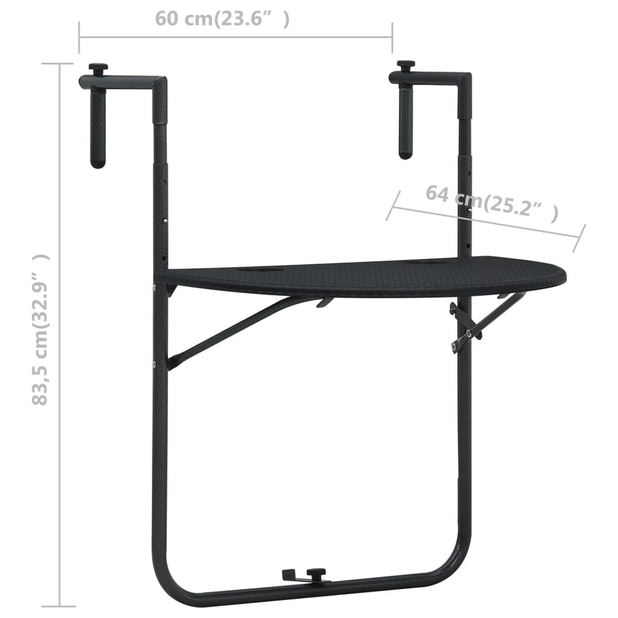 Balkontafel Hangend 60X64X83,5 Cm Rattan-Look Kunststof Zwart