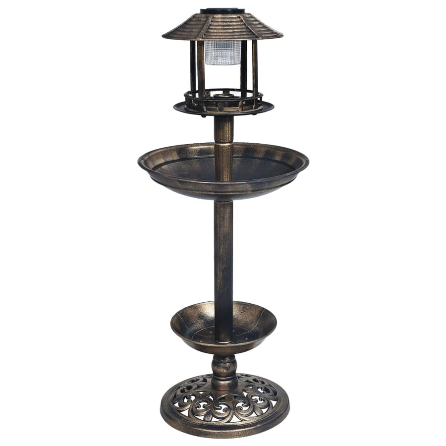 Vogelbadje Met Solar Led-Verlichting Kunststof Brons