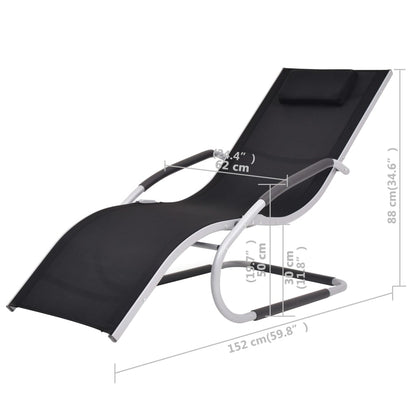 Ligbed Met Kussen Aluminium En Textileen Zwart