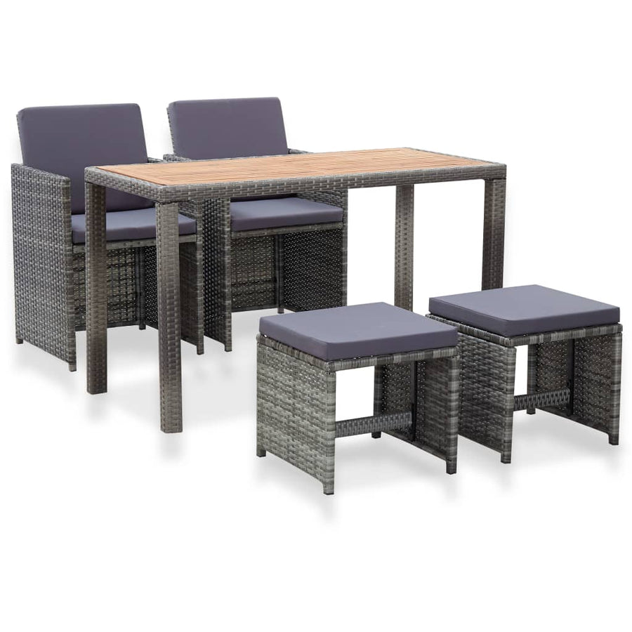 5-Delige Tuinset Poly Rattan En Acaciahout Antraciet 1