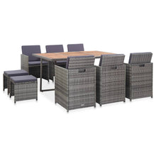 11-Delige Tuinset Poly Rattan En Acaciahout Antraciet 167 cm tafellengte 6x Fauteuil + 4x voetensteun + Tafel