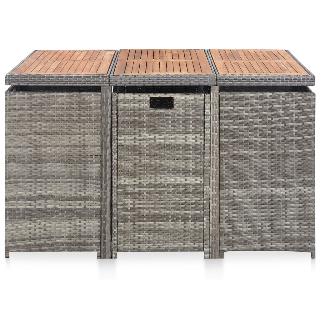 11-Delige Tuinset Poly Rattan En Acaciahout Antraciet 167 cm tafellengte 6x Fauteuil + 4x voetensteun + Tafel