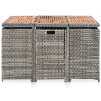11-Delige Tuinset Poly Rattan En Acaciahout Antraciet 167 cm tafellengte 6x Fauteuil + 4x voetensteun + Tafel