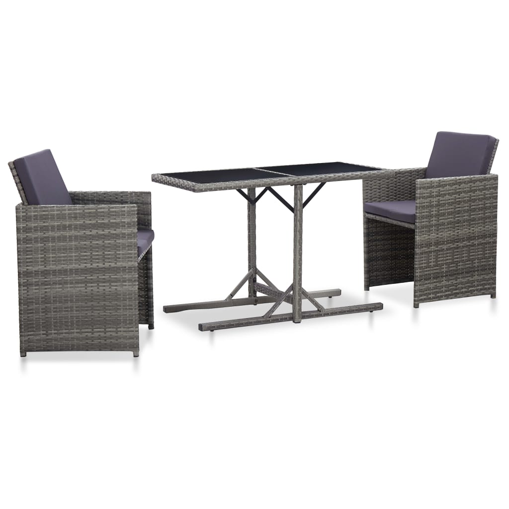 3-Delige Tuinset Met Kussens Poly Rattan Zwart
