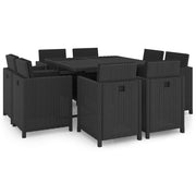 Tuinset 9-delig poly rattan zwart met kussens